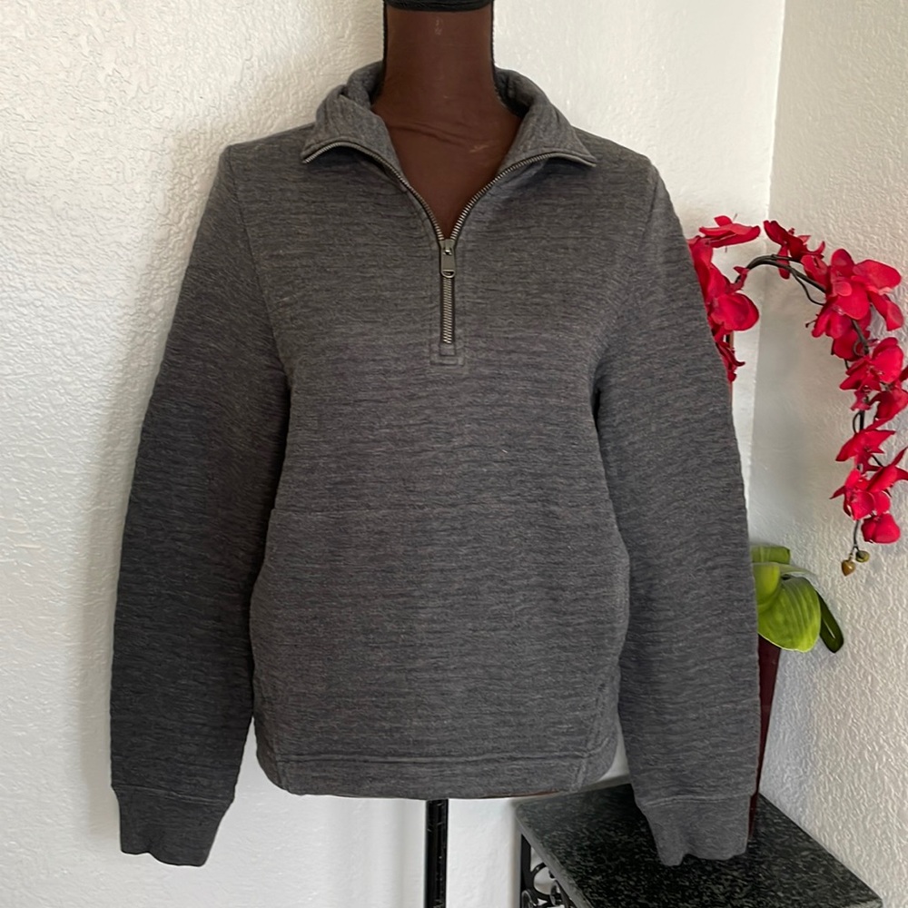 NEW Athleta Ottoman Dark Grey Ribbed 1/2 Zip Pullover Sweatshirt